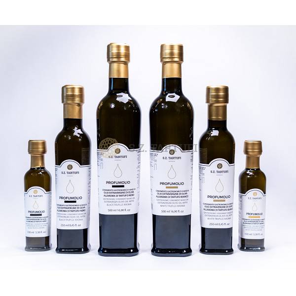 Condimenti a base di Olio extra vergine di oliva e aromi al tartufo bianco e nero